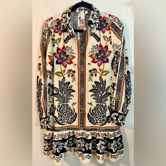 Joie Boho Floral Pineapple Print Ruffle Hem Dress – Size S - Picture 1 of 10